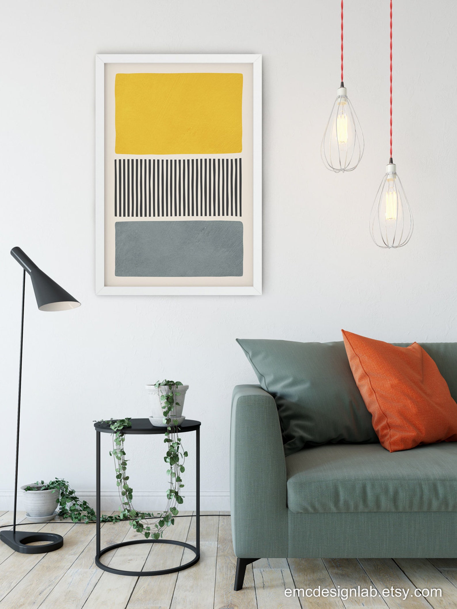 Yellow & Gray Modern Wall Art Midcentury Original Poster Etsy