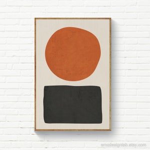 Gebrannte Orange und Schwarz Minimalistische abstrakte, organische Formen Kreis Kunst, Schlafzimmer Druck, Wohnzimmer Minimalistische Kunst
