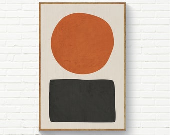 Burnt Orange & Black Minimalist Abstract, Organic Shapes Circle Art, Bedroom Print, Living Room Minimalist Art