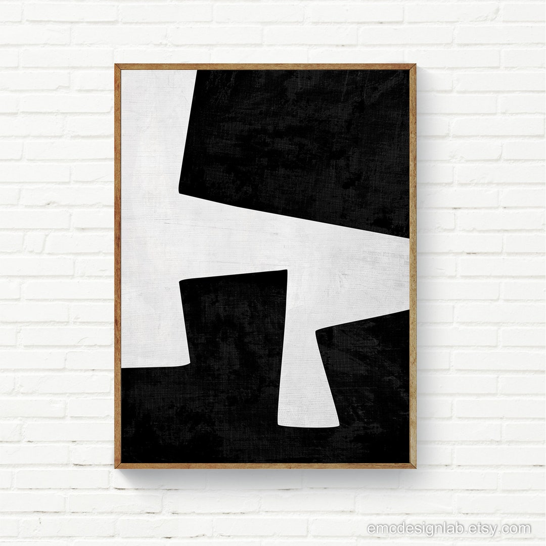 Black & White Abstract Geometric Wall Art, Bold Black Prints, Original