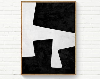 Black & White Abstract Geometric Wall Art, Bold Black Prints, Original Abstract Wall Art, Black Grey Off White Art