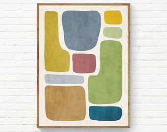 Abstract Neutral Tones Colorful Art Organic Shapes Print