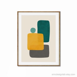 Abstract Wall Art, MCM Modern Prints, Living Room Teal Mustard Gray ...