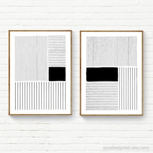2er-Set Black & White Lines Prints, Minimalismus Line Art Wandkunst 2er-Set, Digitale Holzschnitte, Simple Print Set, Minimal Art