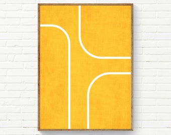 Rich Yellow White Lines Artwork Minimalist Yellow Art Print Vibrant Color / Abstract Minimalist Modern Wall Art Minimalist Design