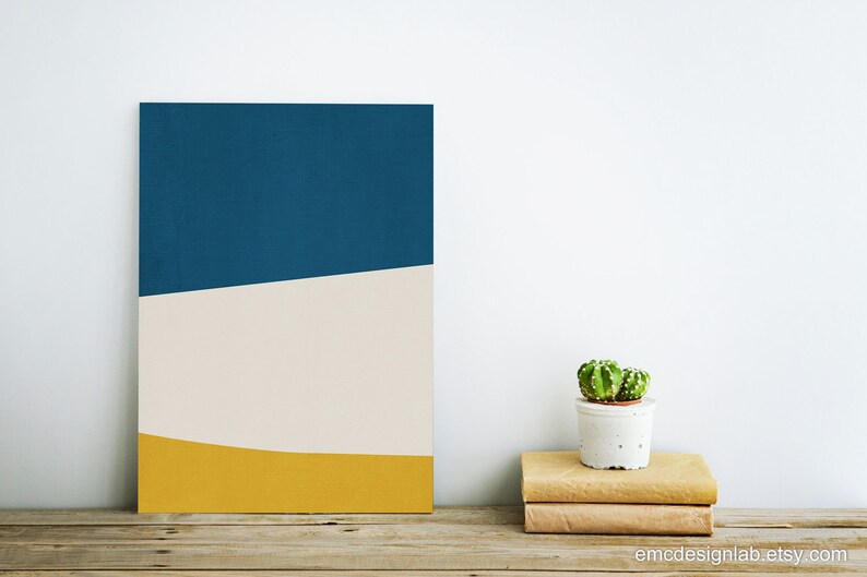 Navy & Mustard Wall Art Blue and Yellow Print Minimalist