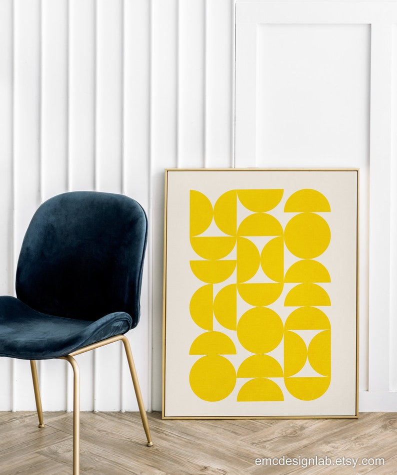 Bright Yellow Modern Wall Art Print / Simple Minimalist Design Yellow Semicircles Wall Art / Pineapple Lemon Electric Yellow Artwork Design image 3