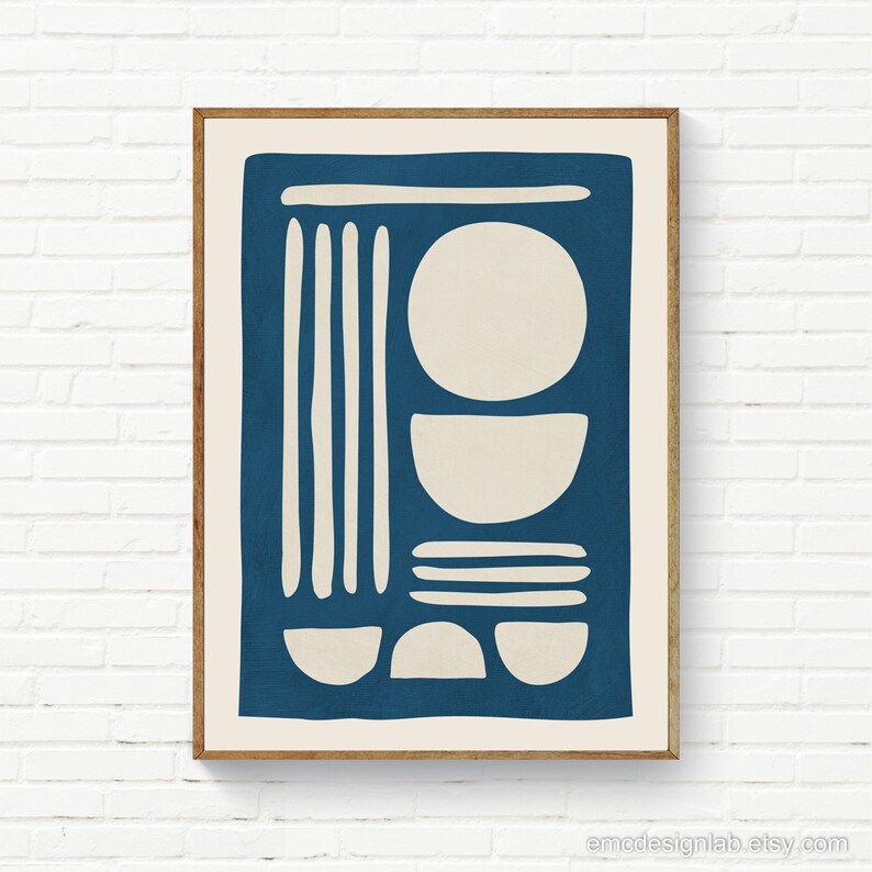 Navy Blue & Beige Print 18x24 Wall Art Modern Wall Decor Etsy
