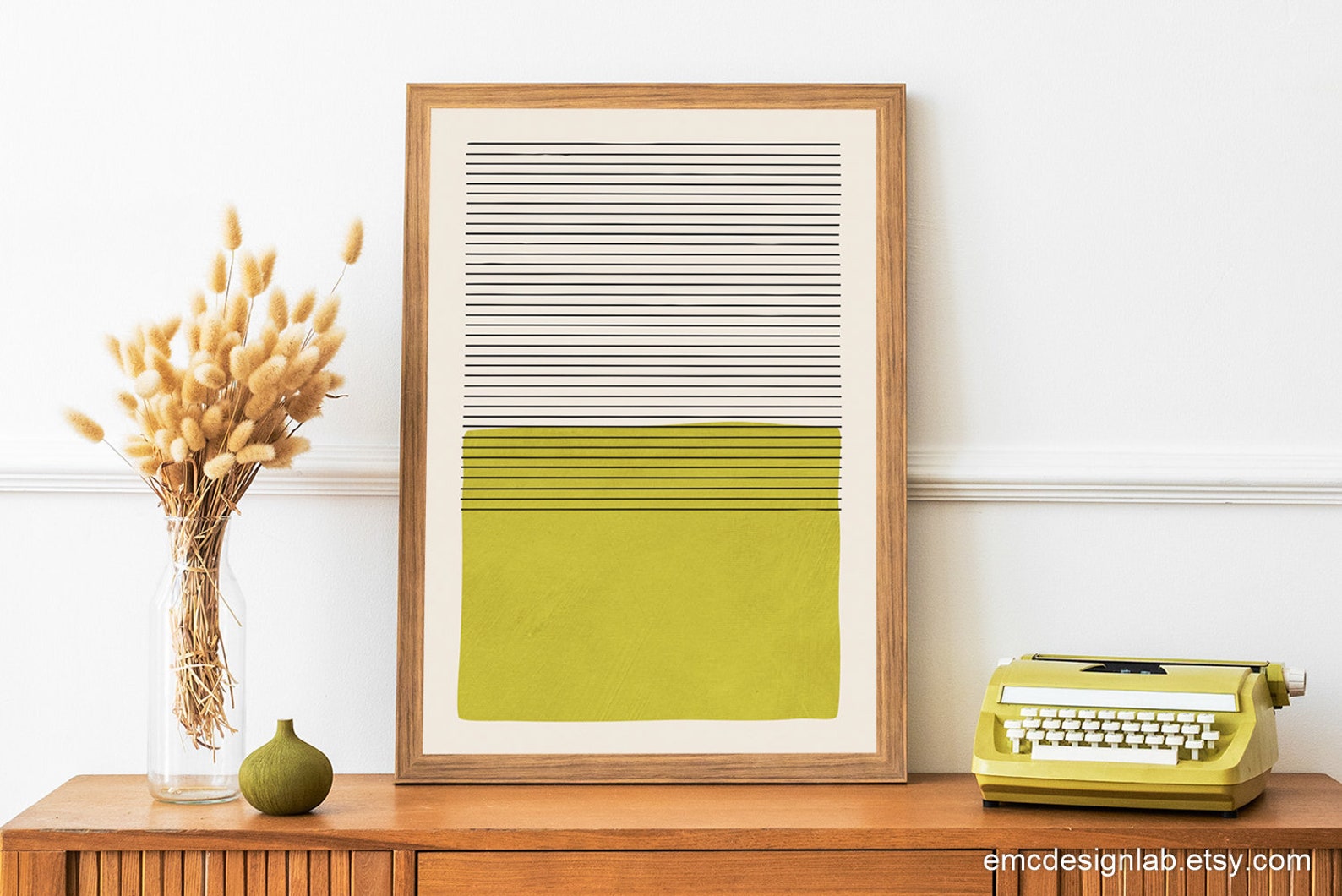 Chartreuse Green Minimal Art Print, Black Lines Color Block Chartreuse ...