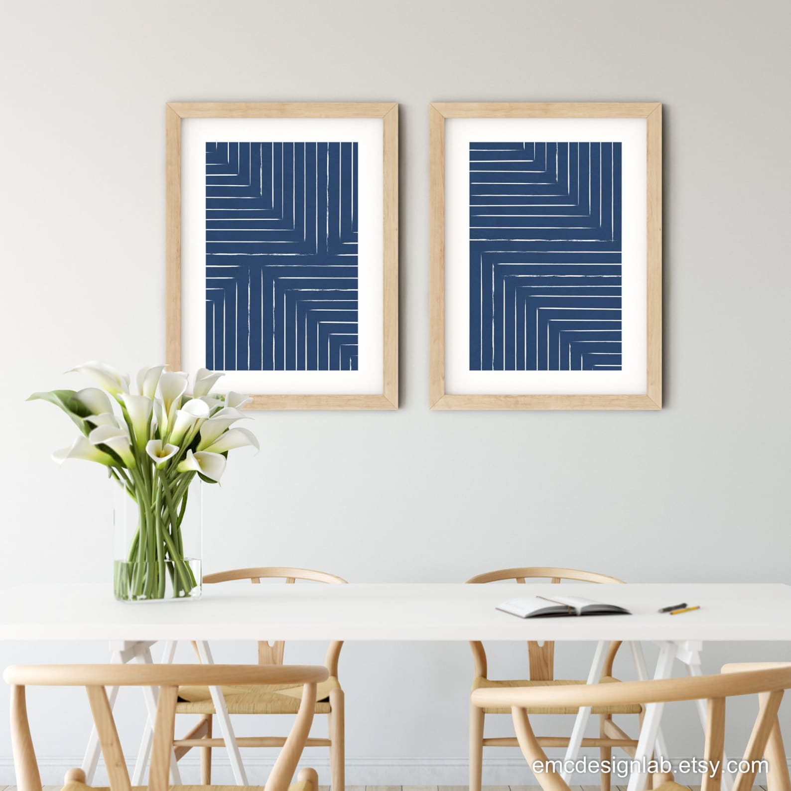 Blue & White Living Room Wall Art Minimalist Navy and White Etsy