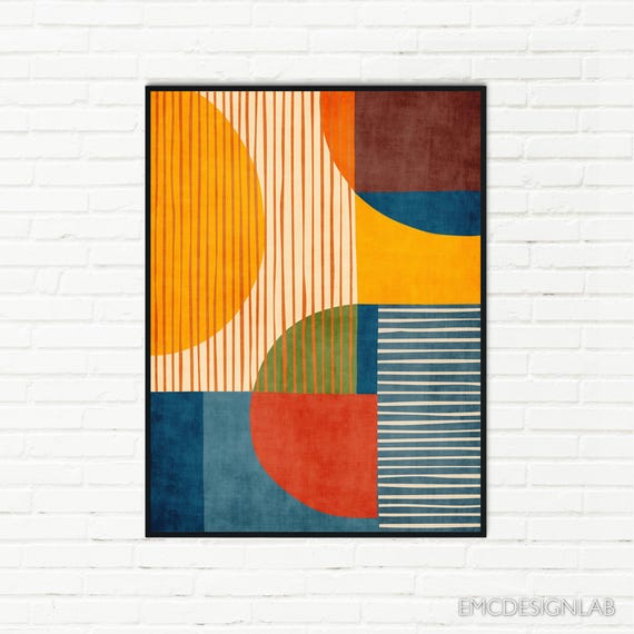 Mid-century Modern Abstract Geometric Print Colorful MCM Decor - Etsy