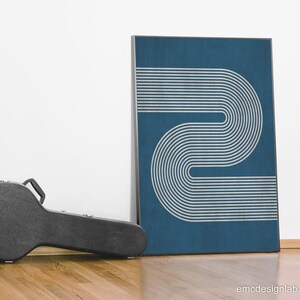 Imprimé lignes rétro minimalistes bleu marine et beige, art mural minimalisme moderne, art mural beige bleu marine image 7