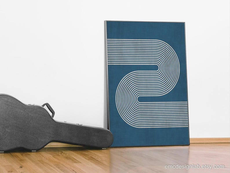 Imprimé lignes rétro minimalistes bleu marine et beige, art mural minimalisme moderne, art mural beige bleu marine image 7