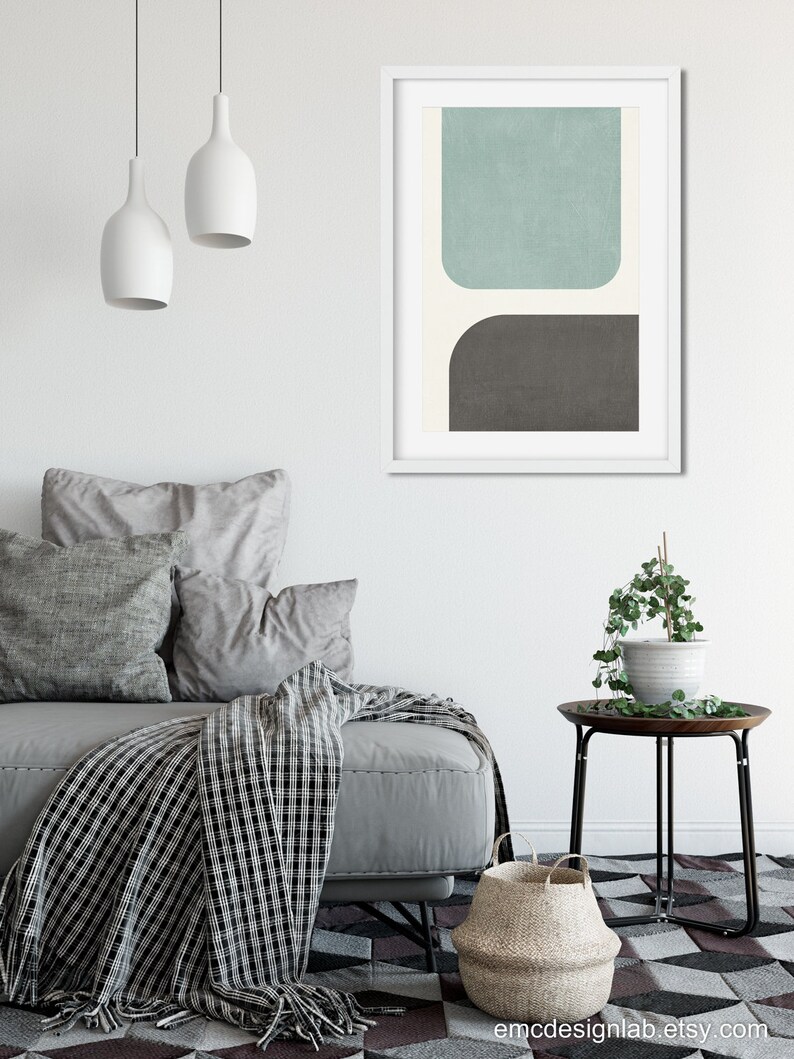 Blue/green & Gray Wall Art / Modern Poster Living Room Decor / | Etsy