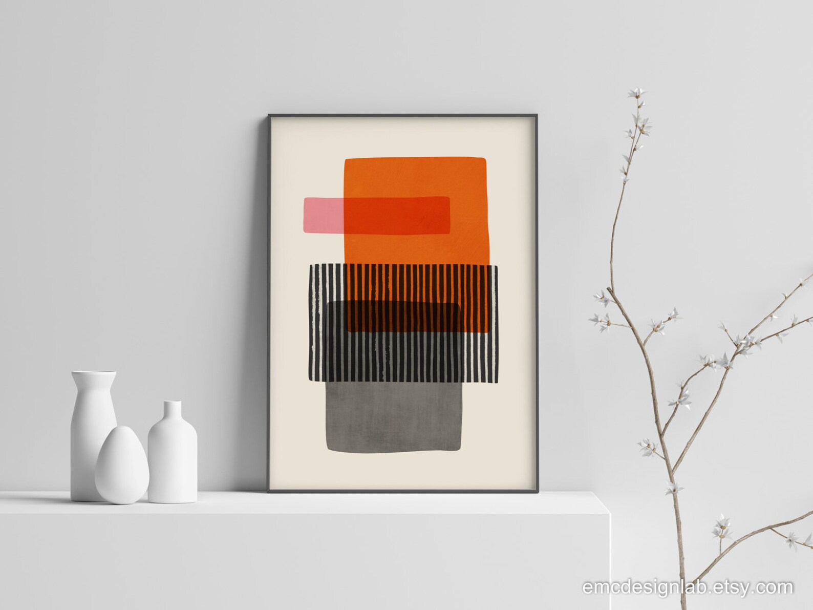 Orange & Gray Wall Art Abstract Shapes Modern Artwork Orange Etsy