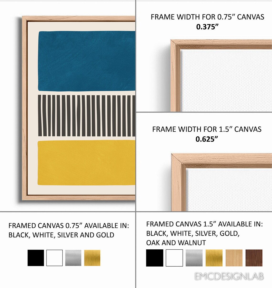 Yellow & Blue Abstract Bold Wall Art Print Set of 2 Prints Black Lines ...