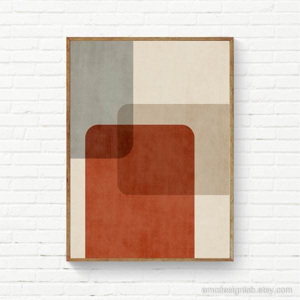 Minimalist Wall Art, Large Wall Art Gray Burnt Orange Colors, Elegant Bedroom Prints 24x36, Abstract 30x40 Minimalist Decor