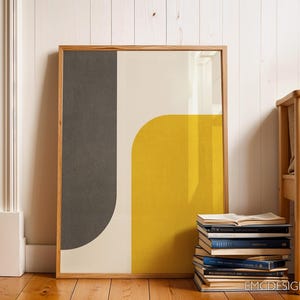 Mustard & Gray Wall Art, Abstract Yellow Grey Prints, Saffron Poster, Mid Century Modern Living Room Artwork, Original Print