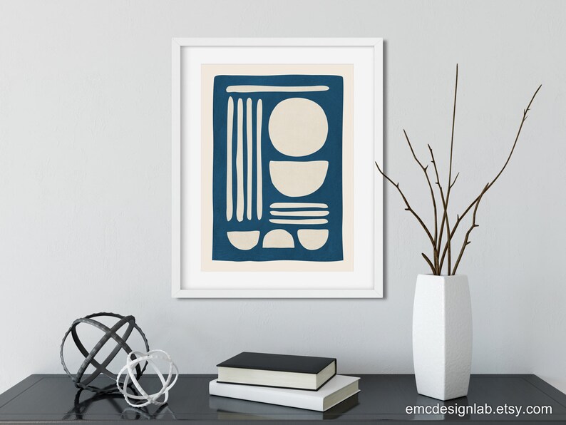 Navy Blue & Beige Print 18x24 Wall Art Modern Wall Decor Etsy
