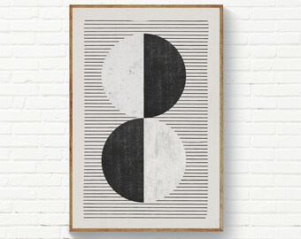Black & White Circles Lines Wall Art, Minimalist Print, Monochrome Prints, Simple Minimal Poster, Office, Living Room, Bedroom Print