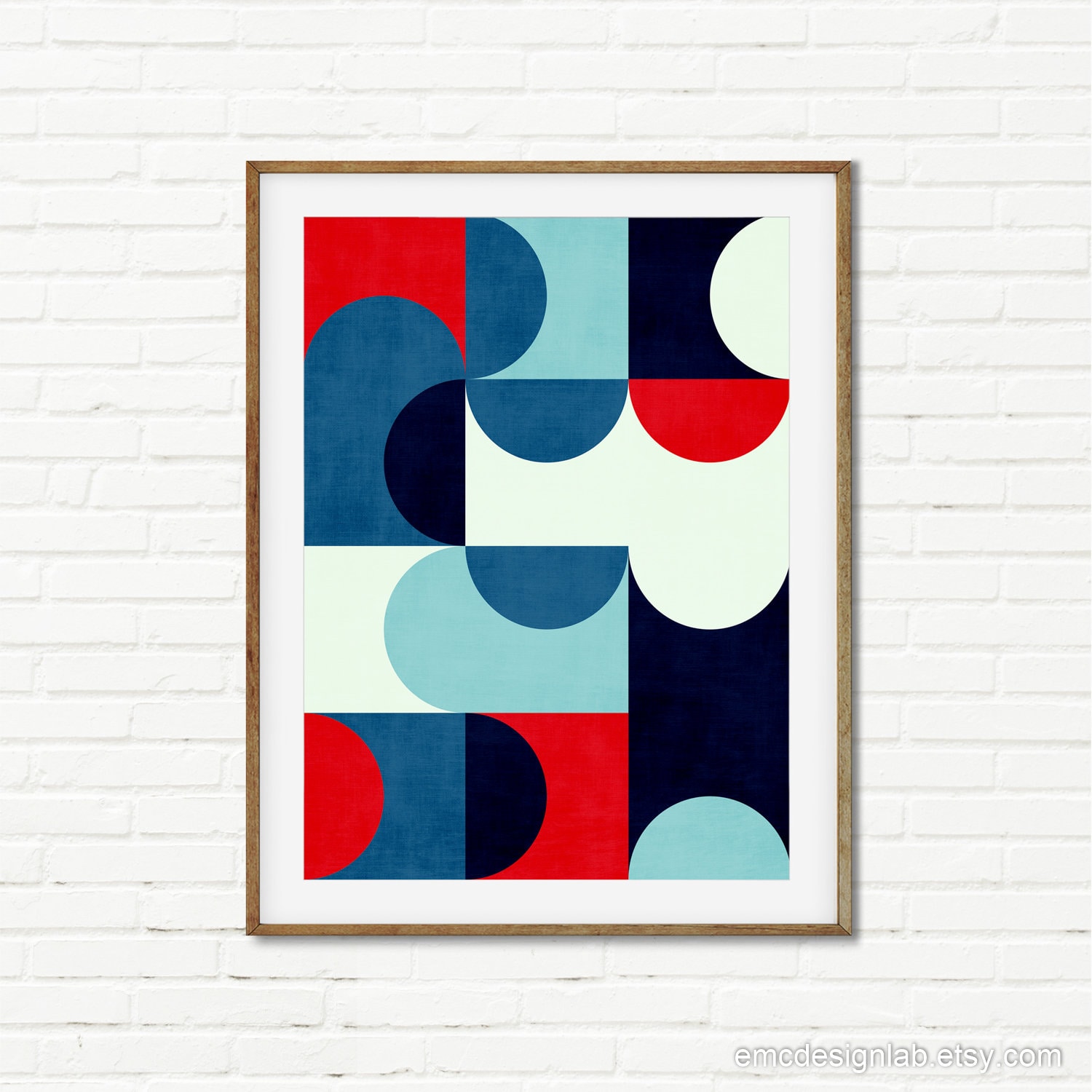 White in - Semicircles Poster, Wall Blue & Art Art Art Geometric Colors, Print, Wall Inspired Red Bauhaus MCM Etsy Modern