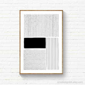 Black Lines Minimalist Wall Art / Abstract Black and White Print / Contemporary / Modern / Minimalist Bedroom Art / Original Decor