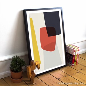 Mid-century Modern Abstract Geometric Print Indigo Mustard - Etsy