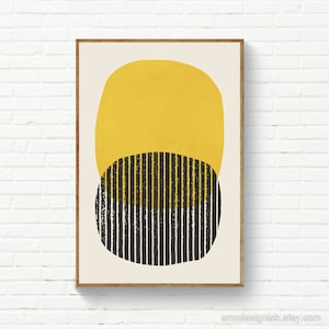 Arte mural moderno de mediados de siglo en amarillo, mostaza, azafrán, descarga de póster original, decoración atrevida para la sala de estar, impresiones de alojamiento y desayuno, minimalismo