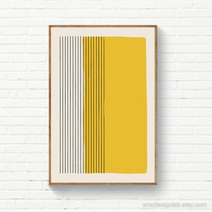 Minimalist Yellow Color and Vertical Lines Print, Mid-Century Minimalism, Mustard Wall Art, Kitchen Decor 24x36, Nursery Wall Art