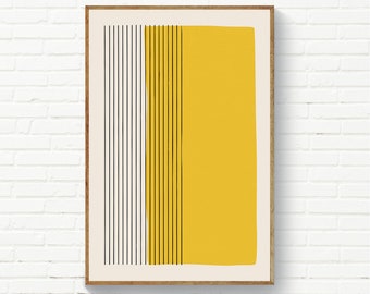 Minimalist Yellow Color and Vertical Lines Print, Mid-Century Minimalism, Mustard Wall Art, Kitchen Decor 24x36, Nursery Wall Art