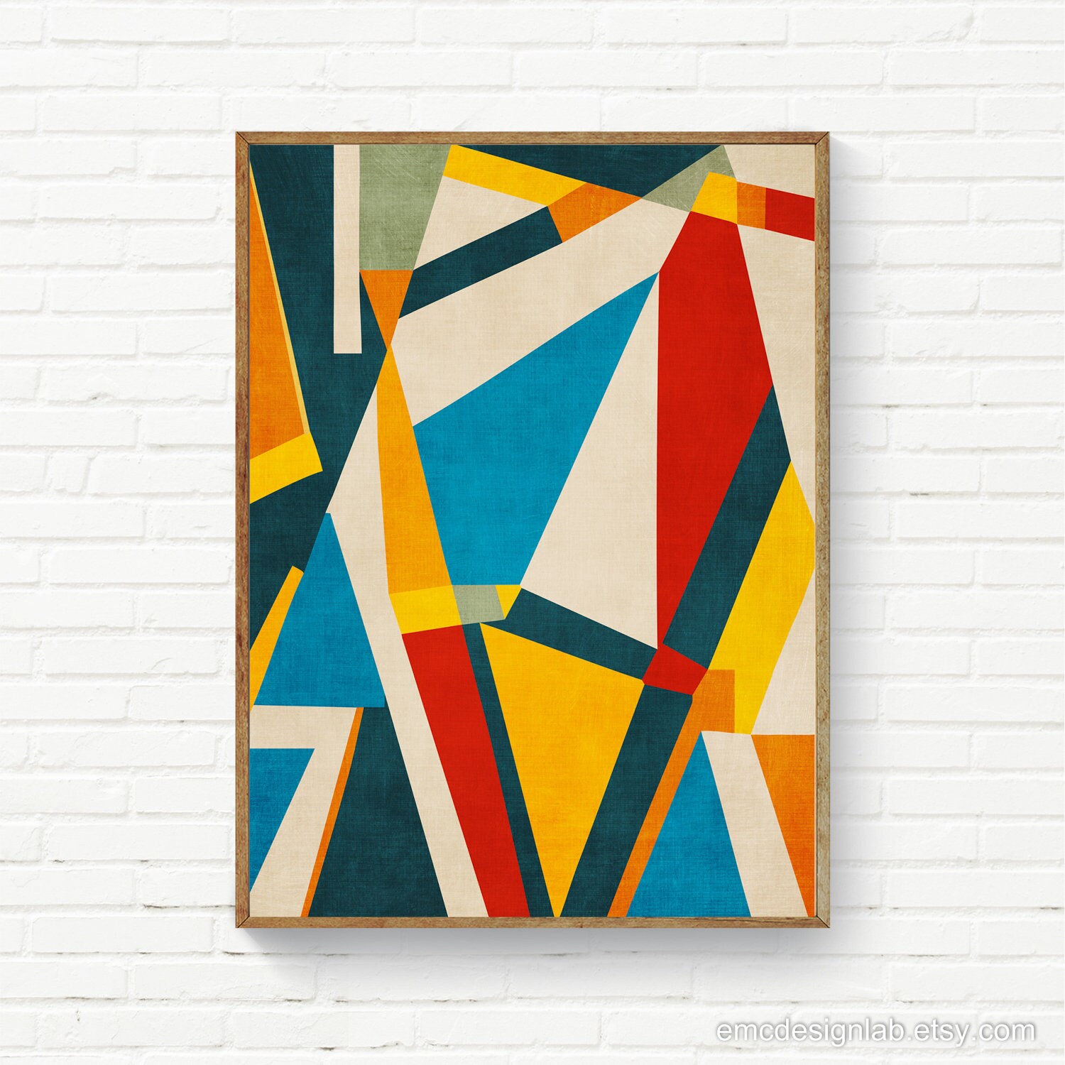 Bold Colorful Contemporary Geometric Art Print, Yellow Blue Red