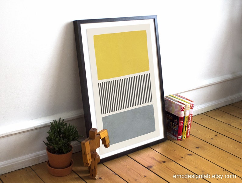 Yellow & Gray Modern Wall Art Midcentury Original Poster Etsy