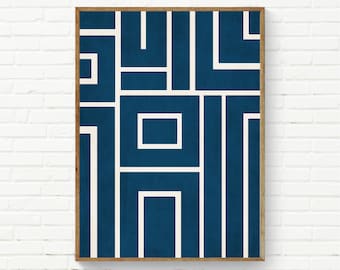 White Lines Geometric Wall Art, Navy & White Office Wall Art, Bedroom Print Set, Minimal Geometric Decor
