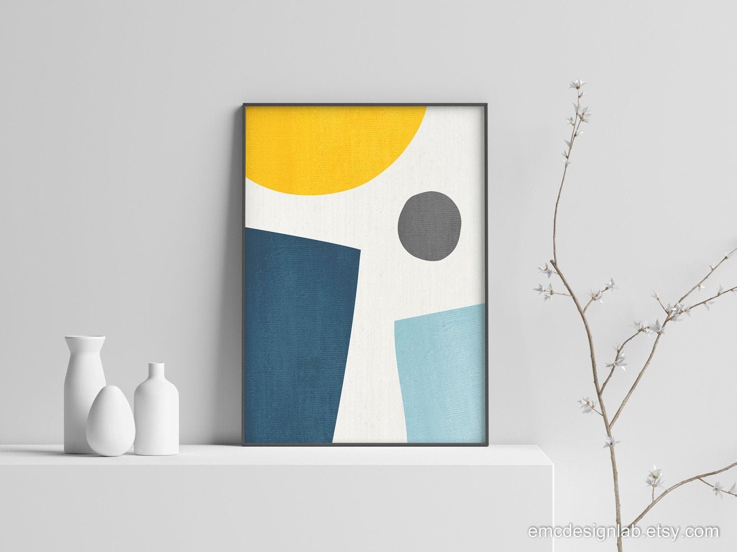 Abstract Original Artwork Print, Navy Yellow Gray Baby Blue, Geometric  Abstract Art, Minimalist Organic Shapes, Simple Trendy Poster - Etsy