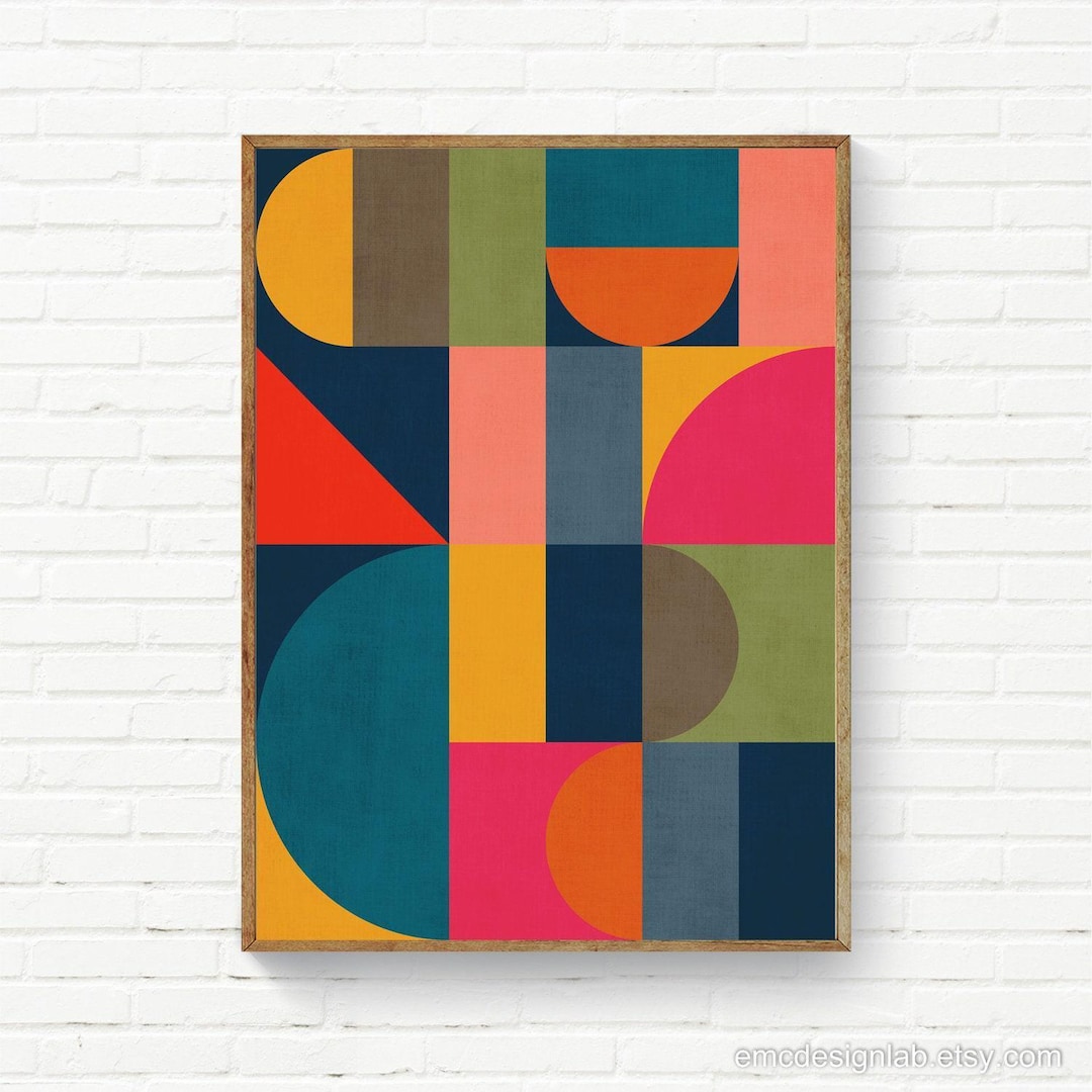 ビンテージ　MODERN GEOMETORIC ART PRINT Modern Geometric Playful Art Print / Digital Painting Graphic