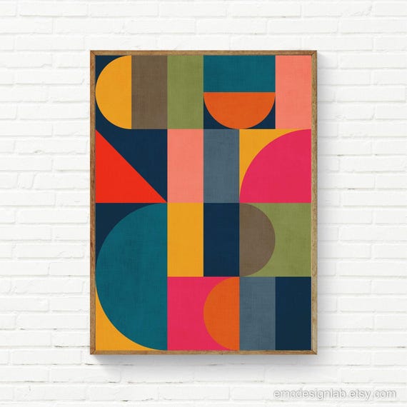 ビンテージ　MODERN GEOMETORIC ART PRINT Modern Geometric Playful Art Print / Digital Painting Graphic