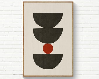 Black Red Modern Scandinavian Art Print, Scandinavian Circle Art, Geometric Modern Prints, Bedroom Print, Living Room Poster