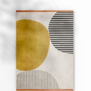 Senapsgula cirkelsvarta djärva linjer konstverk modern konsttryck rik textur vardagsrumsväggkonst, djärva minimalistiska konsttryck bild 2
