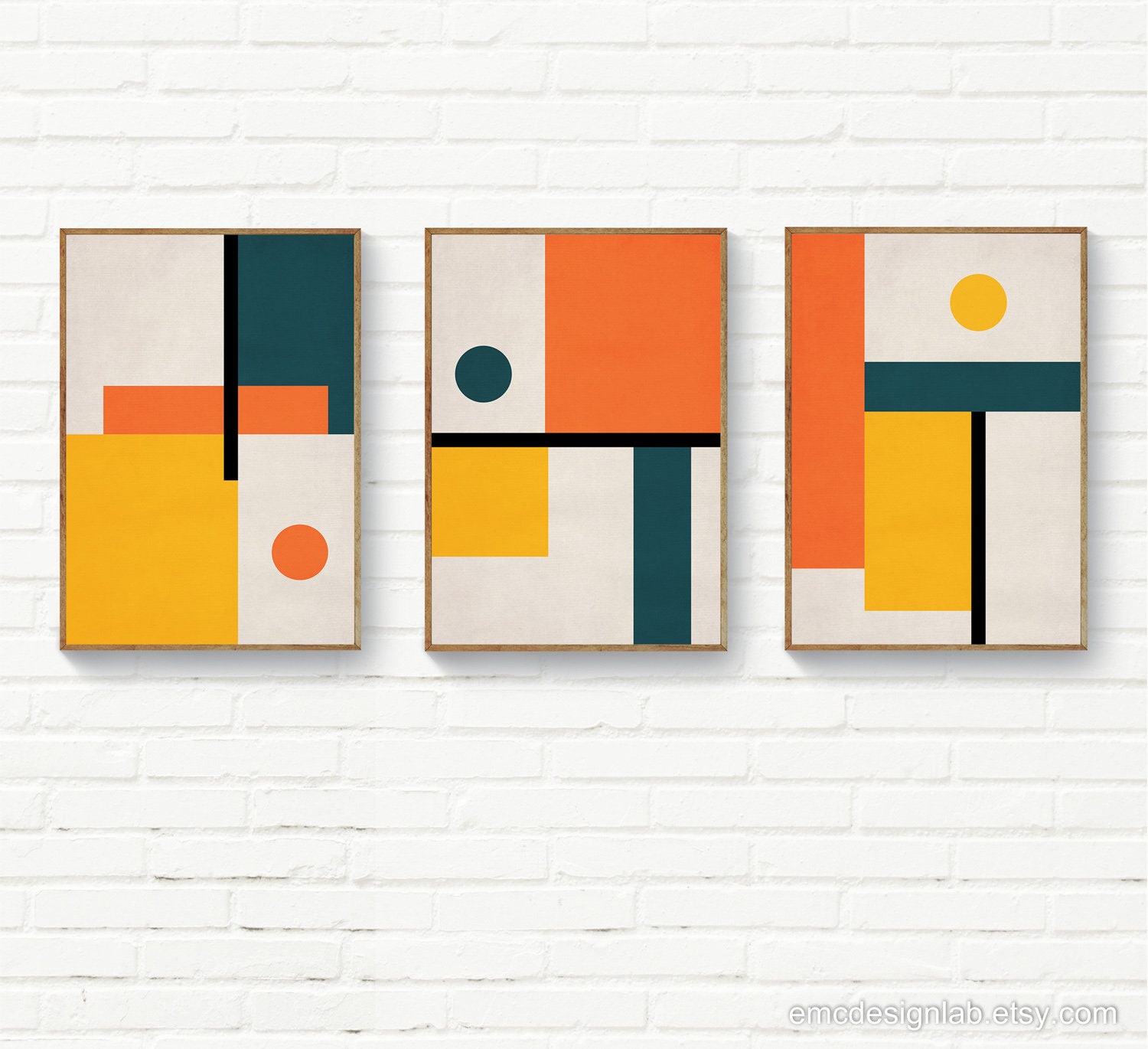 Geometric Abstract Art Print, Bauhaus Style Wall Art, Yellow Teal ...