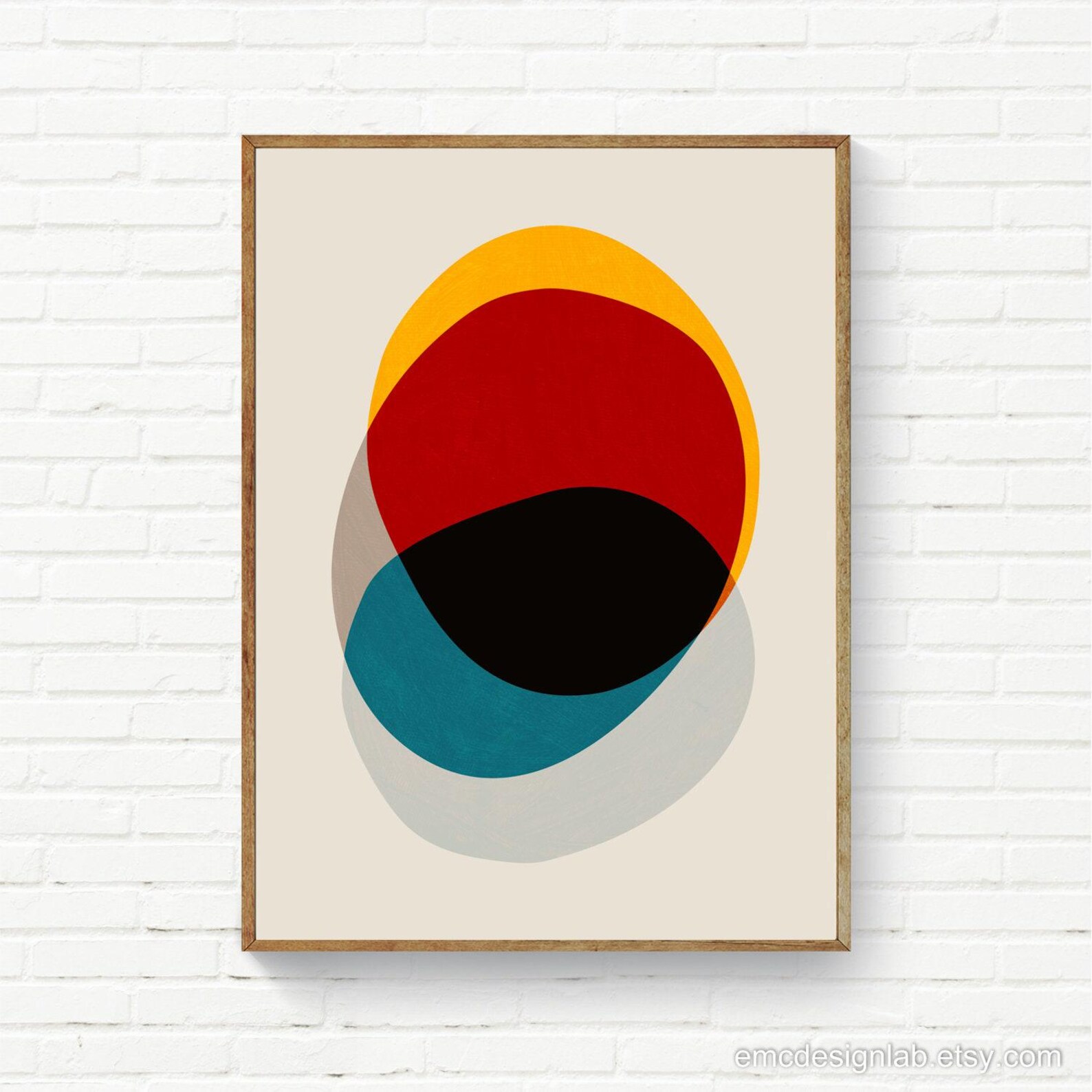 Original Bold Wall Art in Red Yellow Black Blue Light Gray, Abstract ...