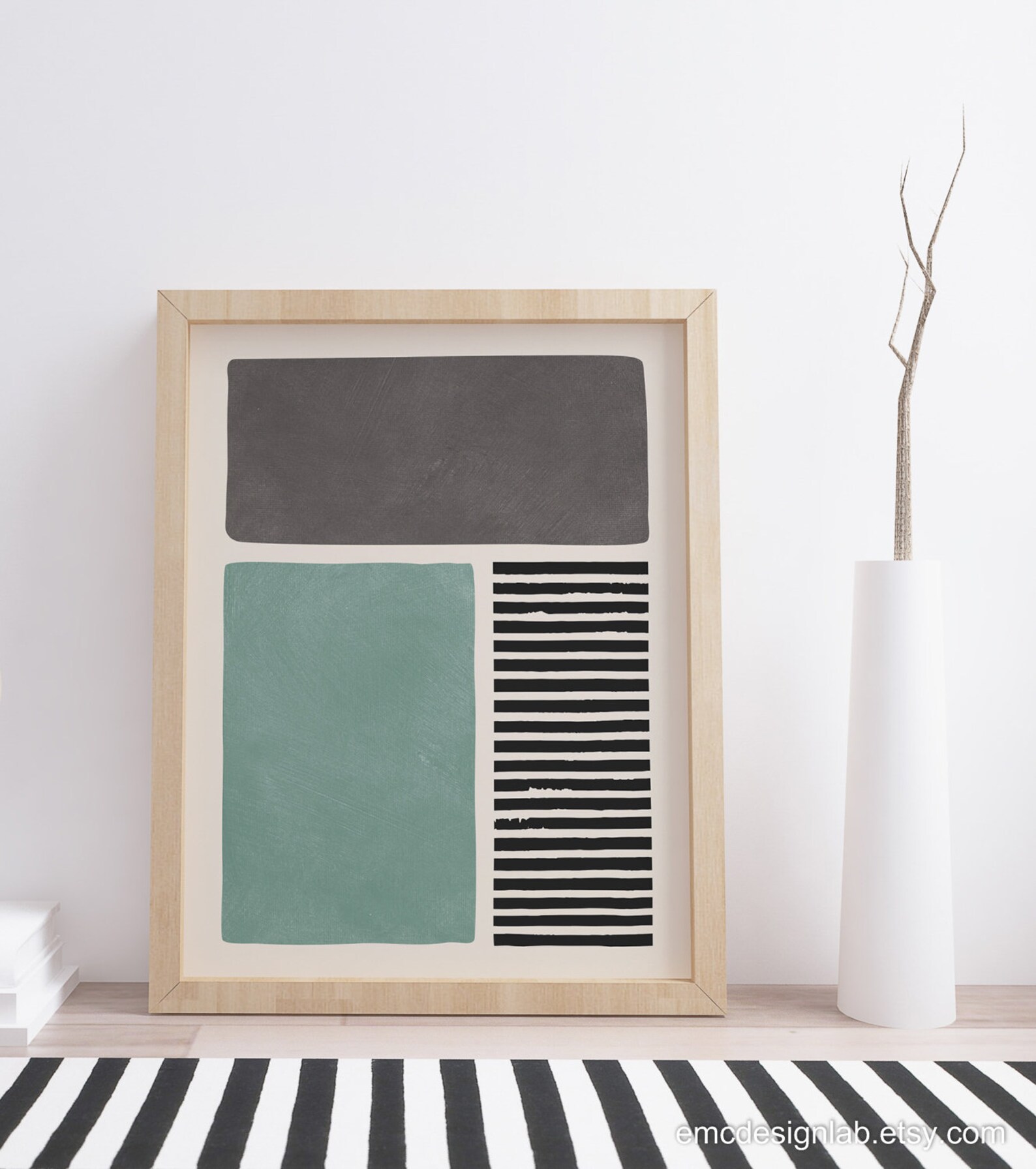 Blue Green & Gray Print Bold Wall Art Black Lines Prints | Etsy