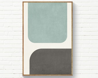 Blue/Green & Gray Wall Art / Modern Poster Living Room Decor / Office Minimalist MCM Wall Art / Decoration Design Ideas / Loft Minimal Art