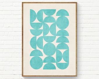 Aqua Geometric Wall Art Print Canvas Available Minimalist Turquoise Print