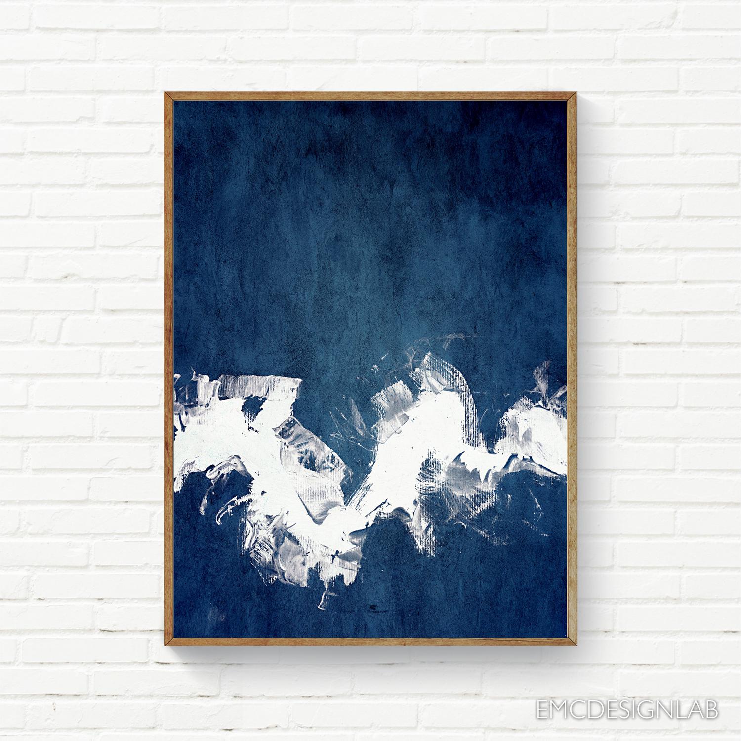 Abstract expressionisme marineblauw wit originele abstracte muurkunst  schilderij, kunst print abstracte muur kunst wit blauw - Etsy België, image size:1500x1500