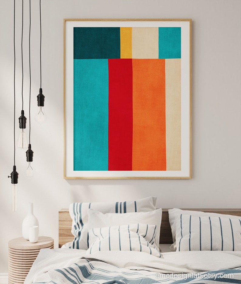 Modern Minimalism Geometric Art Print / Teal Orange Red Wall Art ...