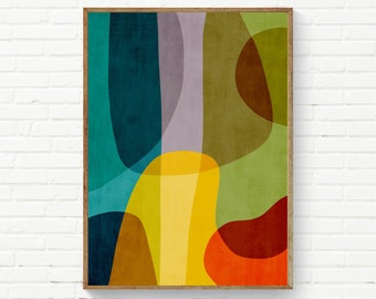 Living Room Colorful Print available also on Canvas, Mid-Century Modern Large Wall Art, Colorful Abstract Wall Art, Bright Colors Print