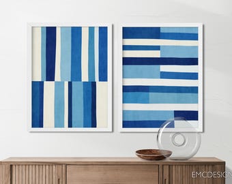 Fresh Blue Tones Summer House Abstract Minimalist Art Set