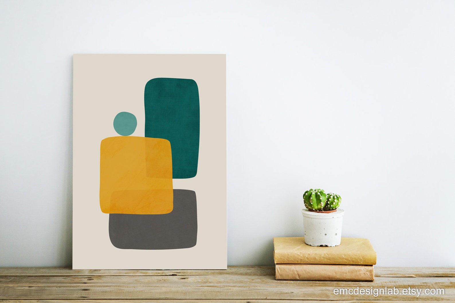 Abstract Wall Art MCM Modern Prints Living Room Teal Mustard - Etsy