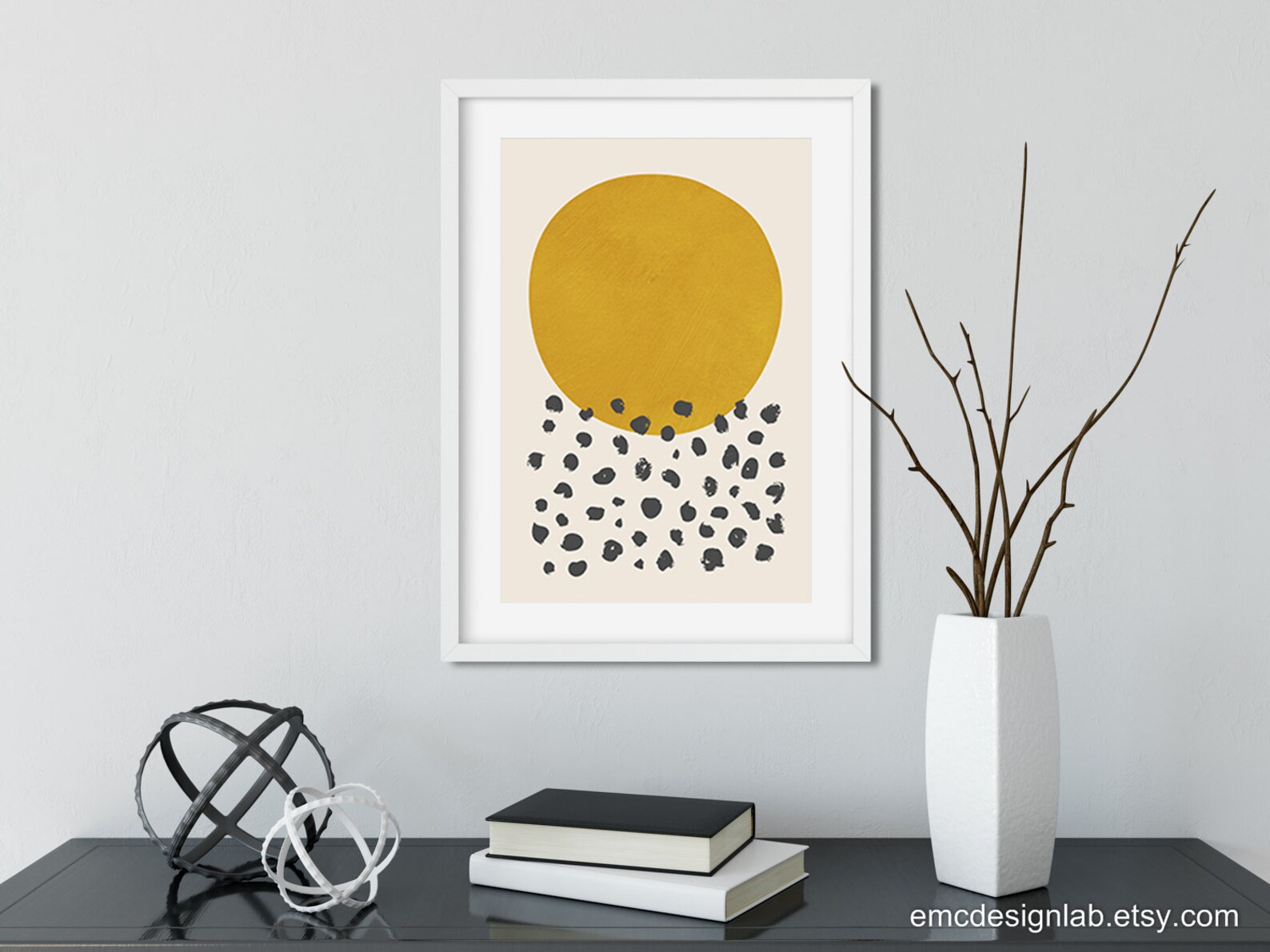 Minimalist Mustard Wall Decor Print Black Dots & Mustard Etsy