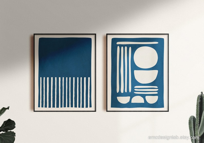 Navy Blue & Beige Print 18x24 Wall Art Modern Wall Decor Etsy